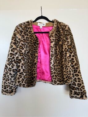 Forever 21 Leopard Faux-Fur Jacket with Hot Pink Lining